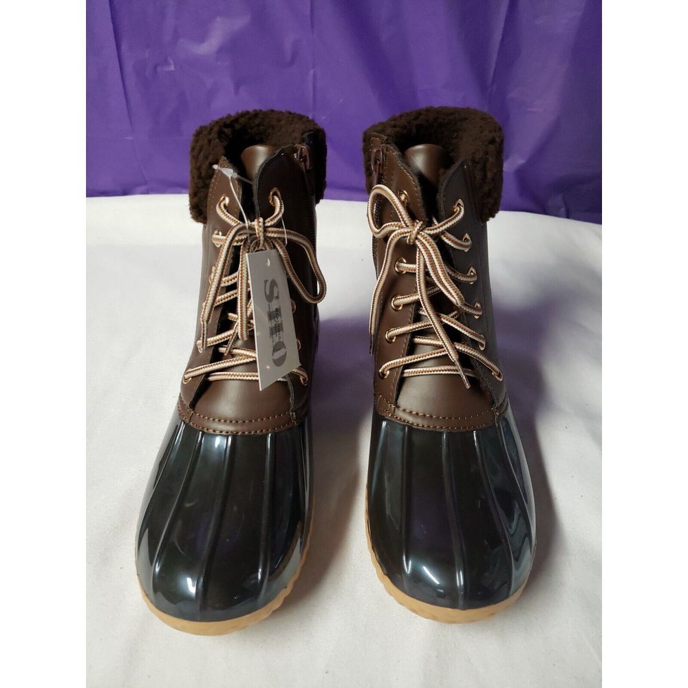 Nature Breeze Ladies Duck-02 Lace Up and Zipper Waterproof Insulated Boot,Brown